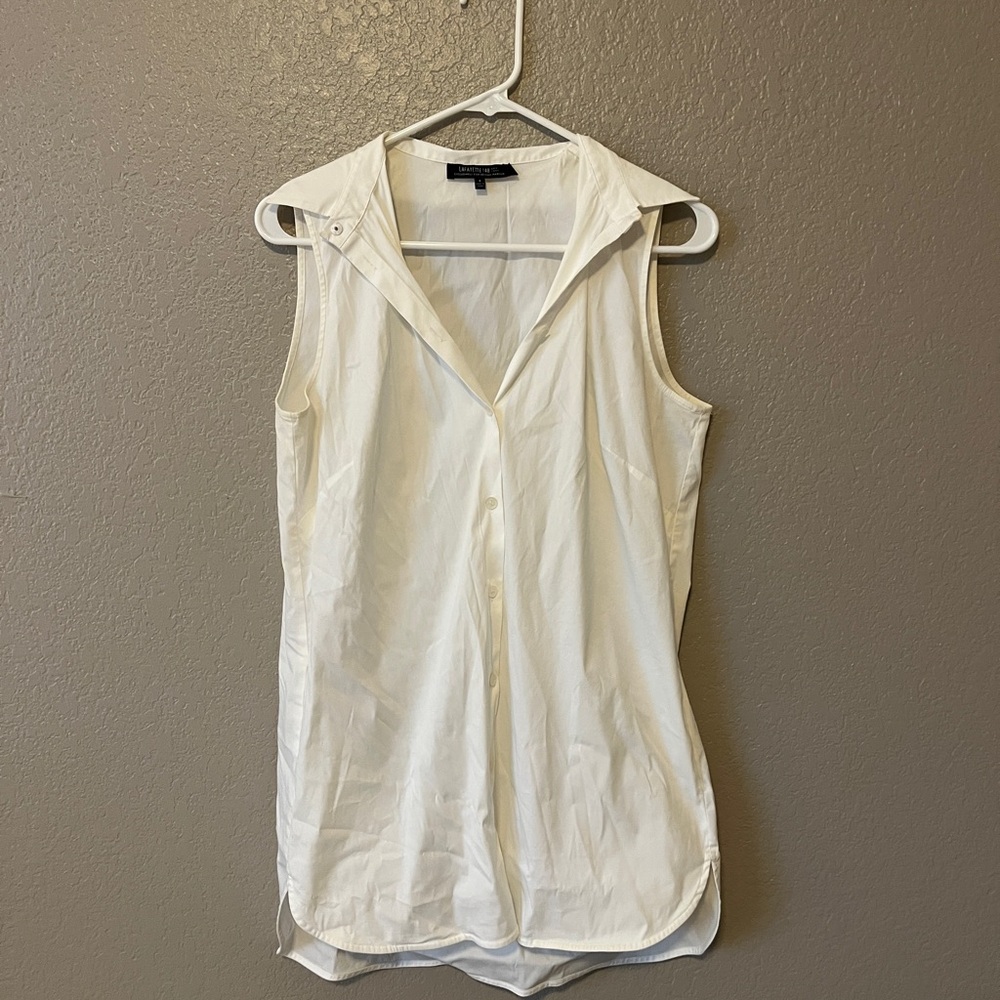 White Sleeveless Button-Up Top